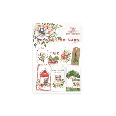 Etiquetas decorativas com ilustrações de flores, casa, cão e texto 'HOME', 'LONG WALKS together'