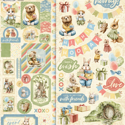 Folha de autocolantes decorativos com animais e mensagens de celebração