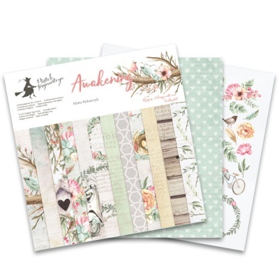 Conjunto de papéis estampados para scrapbooking com motivos florais e padrões variados em tons pastel