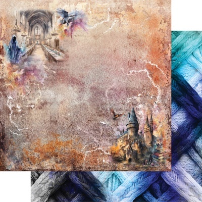 Papel decorativo castelo e catedral em tons outonais sobre textura envelhecida