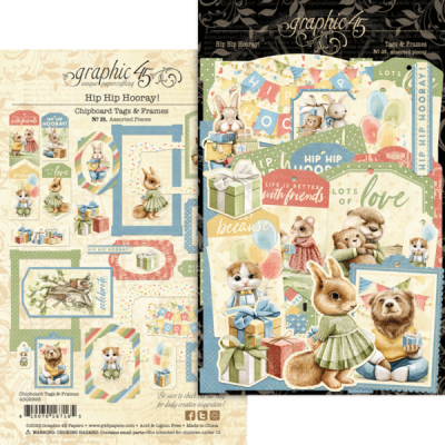 Cartões e molduras 'Hip Hip Hooray!' com ilustrações coloridas de animais