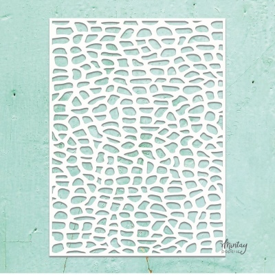 Painel decorativo branco com padrão abstrato de orifícios irregulares numa parede azul claro