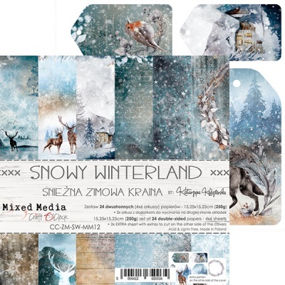 Papel de scrapbook dupla-face tema inverno com cervos e neve