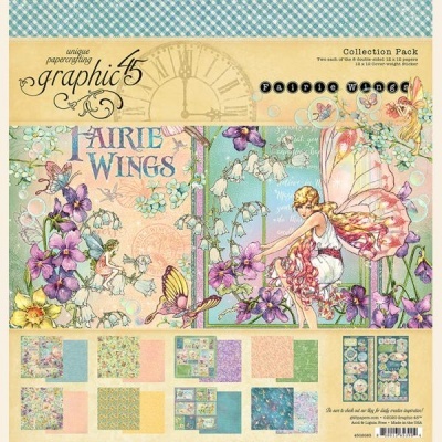 pacote de coleção de papel de scrapbook Graphic 45 Fairy Wings com padrões florais e fadas