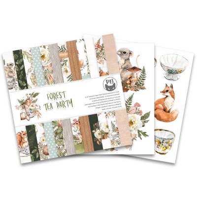 Conjunto de papéis decorativos com tema Floresta e Festa do Chá e ilustrações de animais