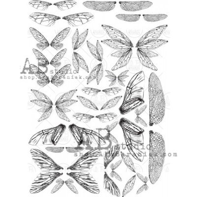 Desenhos a preto e branco de várias asas de insetos com padrões distintos.