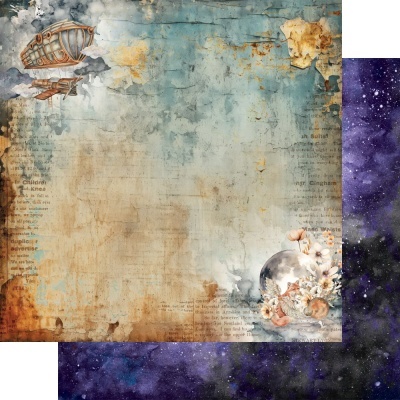 Folha decorativa envelhecida com dirigível e globo floral