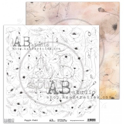 Papel decorativo duplo para scrapbook com padrão de flores em preto e branco e tons pastel