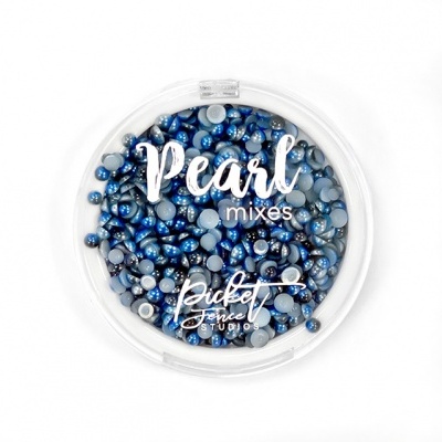 Recipiente redondo com pérolas azuis e cinza da marca Picket Fence Studios