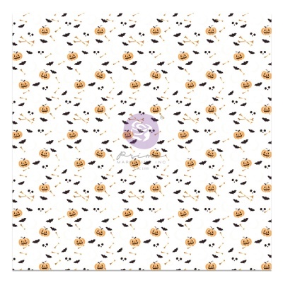 Papel decorativo branco com abóboras e morcegos pretos para Halloween