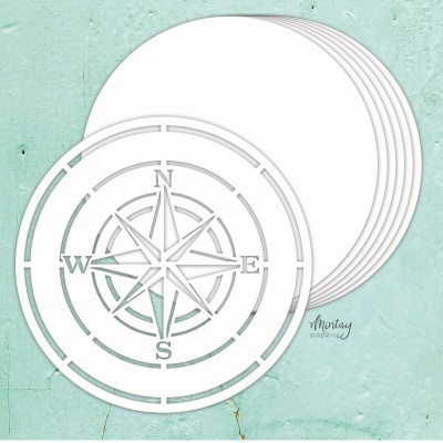 Conjunto de bases para copos brancas, uma com desenho de bússola