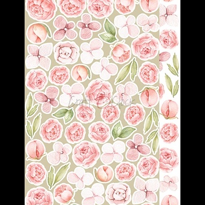 Adesivos decorativos em papel com flores cor-de-rosa, botões e folhas verdes