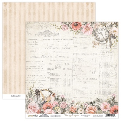 Papel decorativo vintage com flores e relógio e verso riscado bege
