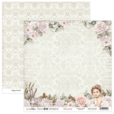 Papel decorativo floral para scrapbooking com imagem de criança e detalhes ornamentais