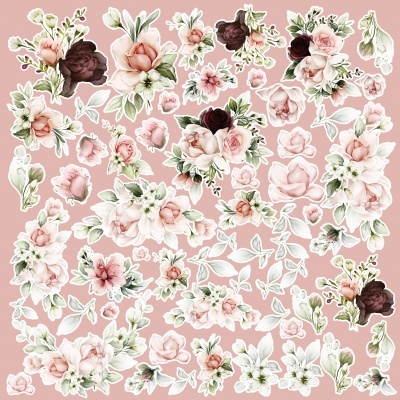 Padrão floral com flores em branco, rosa e roxo sobre fundo rosa