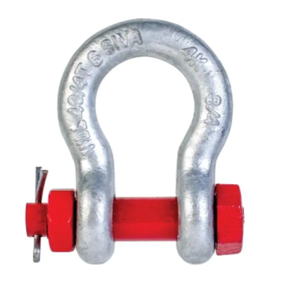 Gancho de aço galvanizado com parafuso vermelho e inscrição legível.