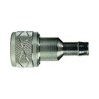 Conector metálico prateado com textura e ponta estriada