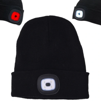 Gorro preto com luz LED quadrada integrada na dobra em cores diferentes