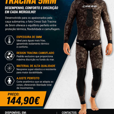 Fato de mergulho Cressi Sub Tracina 5mm camuflado em neoprene com capuz
