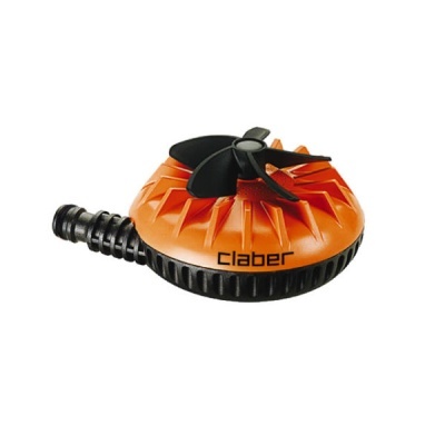 Dispositivo de rega Claber laranja e preto em plástico com ventoinha no topo