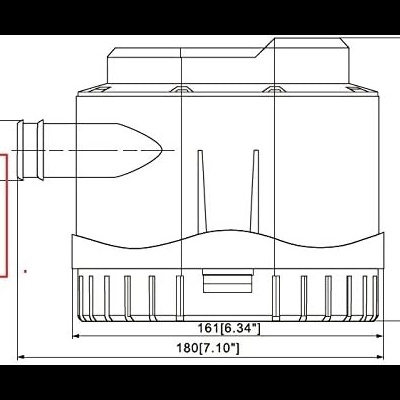 Desenho técnico de dispositivo mecânico com dimensões em mm e polegadas