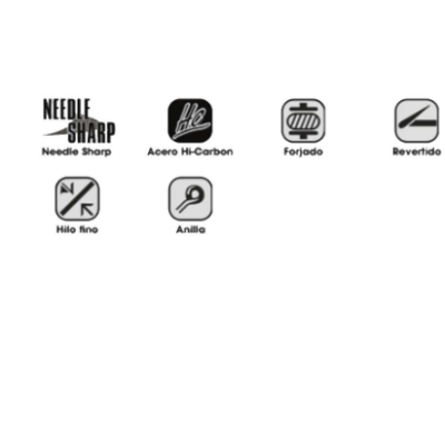 Ícones com texto descrevendo características técnicas do produto