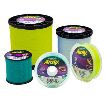 Bobinas de linha de pesca Araty de várias cores e tamanhos