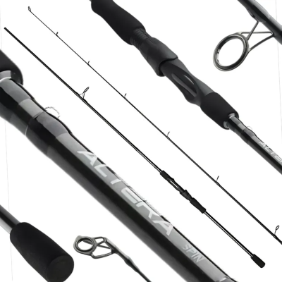 Vara de pesca preta com punho em EVA e logos em branco