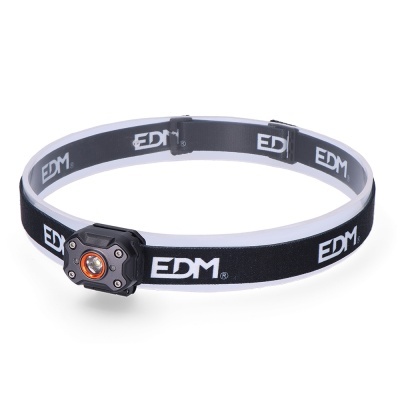 Lanterna de cabeça preta e branca com logotipo EDM