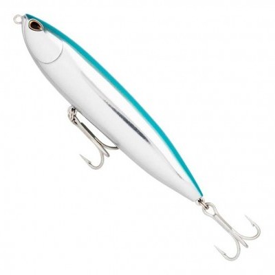 Isca de pesca artificial prata e azul com anzóis triplos