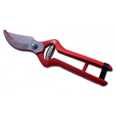 Tesoura de poda metálica com cabo vermelho e mola