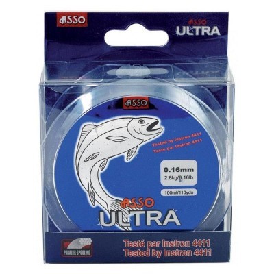 Rolo de linha de pesca Asso Ultra com embalagem azul