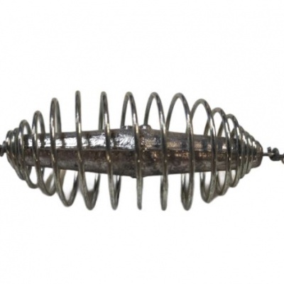 Molinete de pesca metálico com molas helicoidais e giratórios.