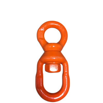 Mosquetão ou grilhão giratório metálico laranja isolado