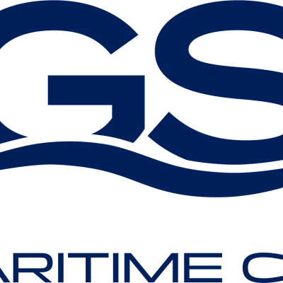 Logótipo azul de GS MARITIME CO. LTD com linha azul ondulada