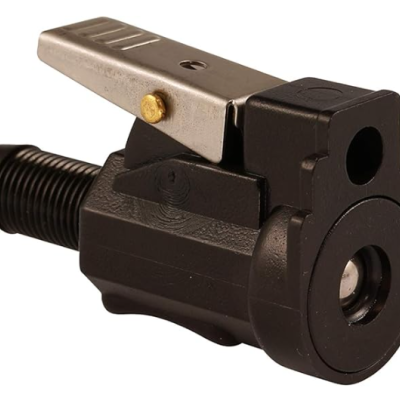 Dispositivo mecânico preto com alavanca metálica prateada