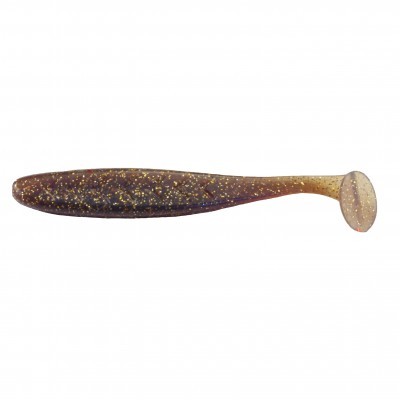 Isca artificial de pesca castanha com glitter dourado, formato com cauda em forma de pá