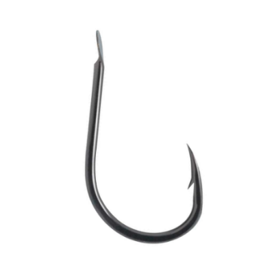 Anzol de pesca preto com farpa em fundo branco