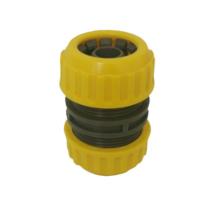 Conector de mangueira de jardim amarelo e cinzento