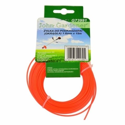 Linha laranja para aparador de relva com etiqueta verde e branca com texto em polaco