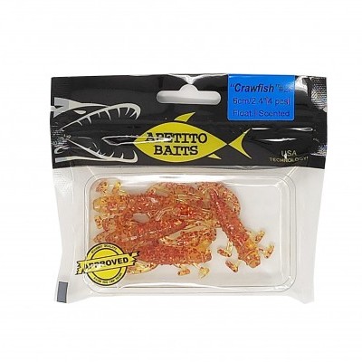 Pacote de iscas de pesca em forma de lagostim laranja translúcido com brilho