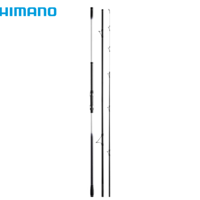 Vara de pesca preta três partes e logotipo SHIMANO azul