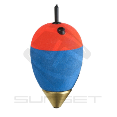 Flutuador de pesca vermelho e azul com ponteira dourada