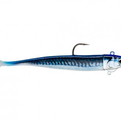 Isca artificial de pesca em forma de peixe azul prateado com anzol