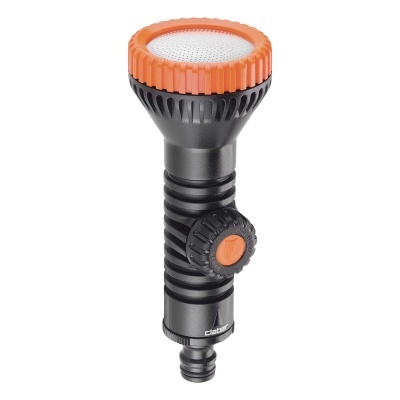 Aspersor de jardim preto e laranja com seletor central