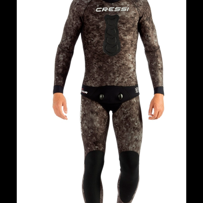Fato de mergulho de neopreno camouflage com capuz e texto CRESSI