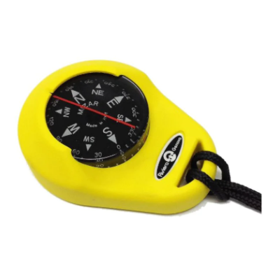 Bússola amarela com mostrador preto e cordão preto