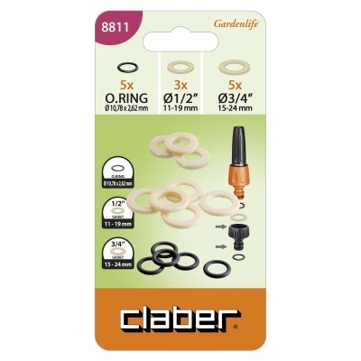 Embalagem de anilhas O-Ring Claber Gardenlife 8811 para vedação em acessórios de jardim