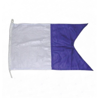 Bandeira retangular azul e branca com laço para fixação