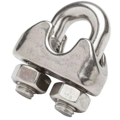 Grampo de cabo em metal prateado com porcas e parafusos